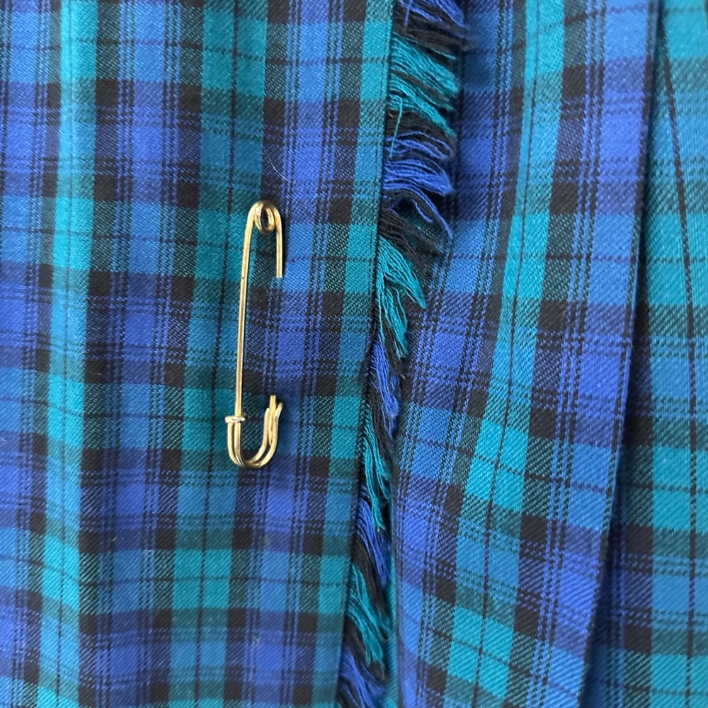 Talbots Vintage Blue Green Plaid Wool Kilt Wrap Skirt Pleated Made in USA 6 - Picture 3 of 8